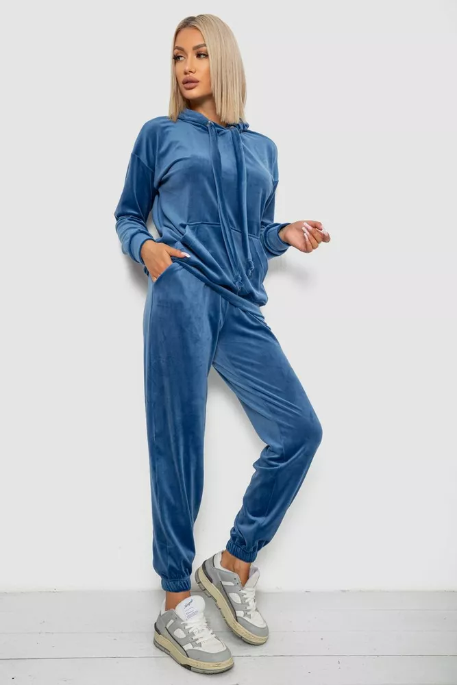 Купити Спортивний костюм жіночий велюровий, колір джинс, 241R1530-5 оптом - Фото №3