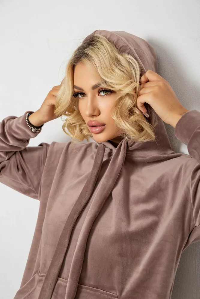 Купити Спортивний костюм жіночий велюровий, колір темно-бежевий, 241R1530-5 - Фото №6