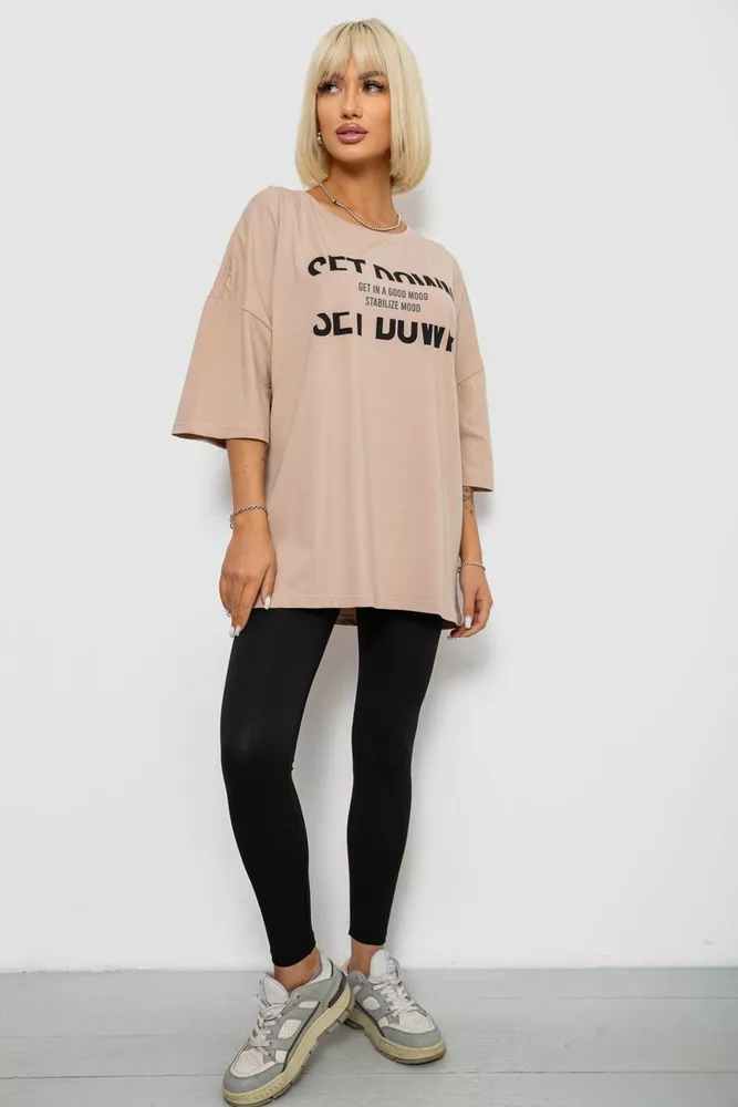 Купить Футболка женская с принтом, цвет бежевый, 244R3012-5 - Фото №2