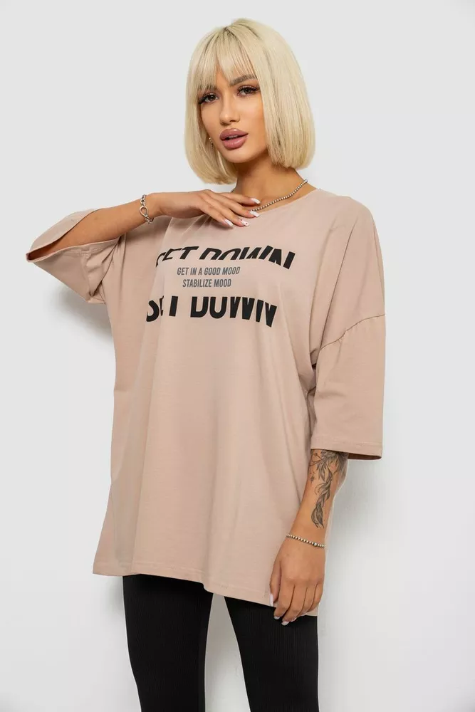 Купить Футболка женская с принтом, цвет бежевый, 244R3012-5 - Фото №3