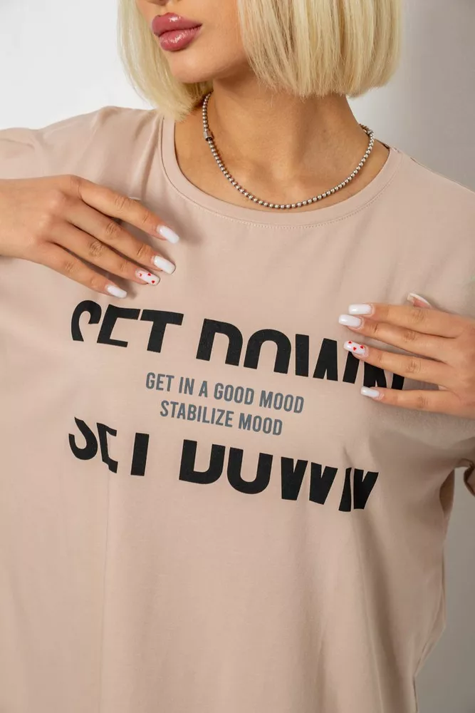 Купить Футболка женская с принтом, цвет бежевый, 244R3012-5 - Фото №5