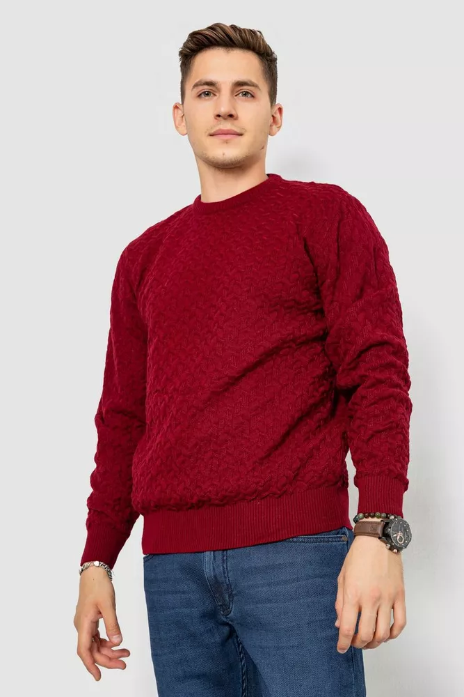 Купити Вовняний чоловічий светр, колір бордовий, 247R22201 - Фото №1