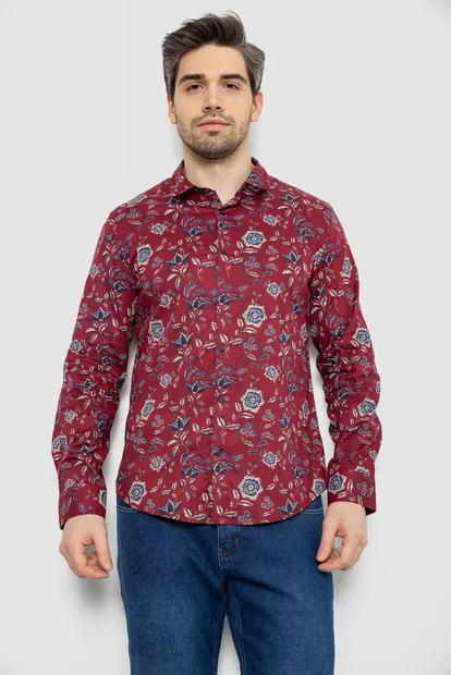 Сорочка чоловіча з принтом, колір бордовий, 186R2017