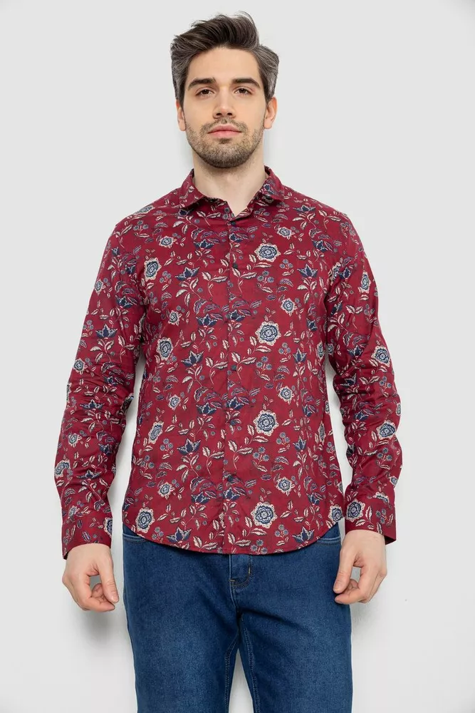 Купити Сорочка чоловіча з принтом, колір бордовий, 186R2017 - Фото №1