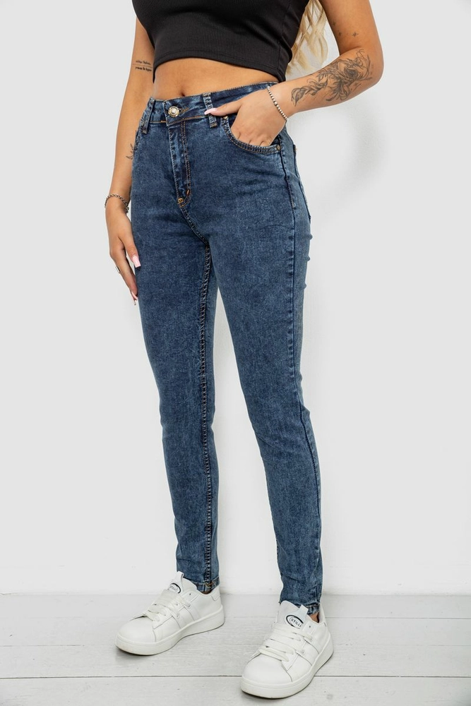 Купити Джинси жіночі однотонні Skinny, колір синій, 244R1268 - Фото №3