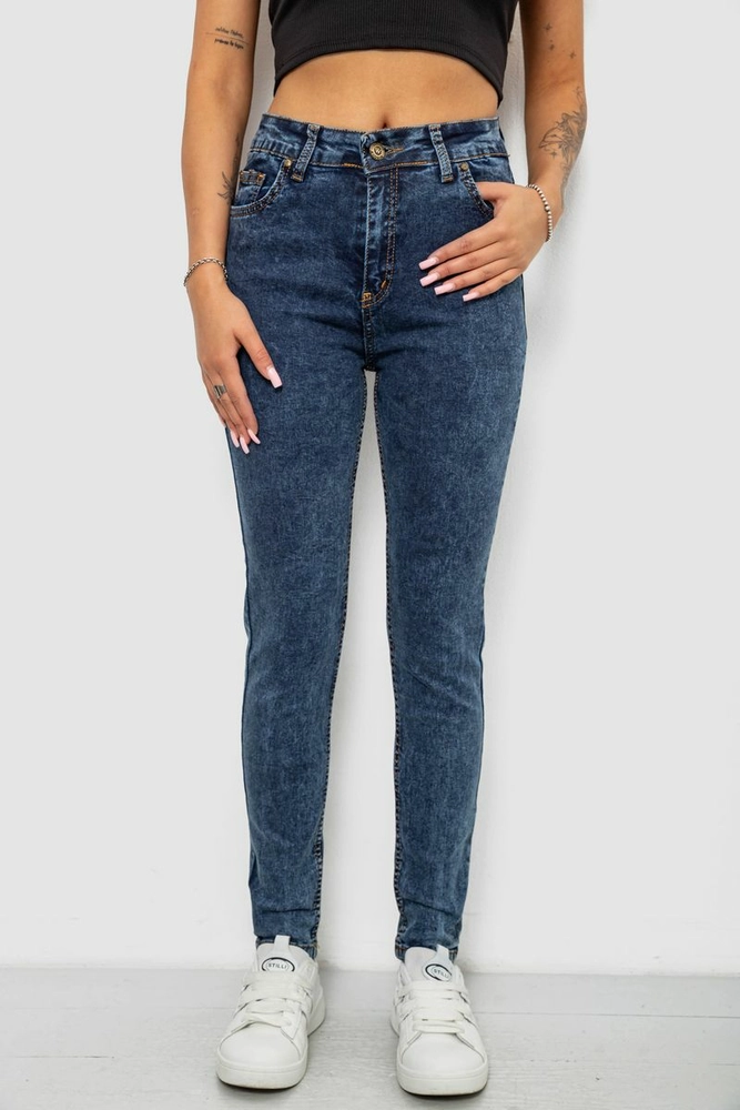 Купити Джинси жіночі однотонні Skinny, колір синій, 244R1268 - Фото №1