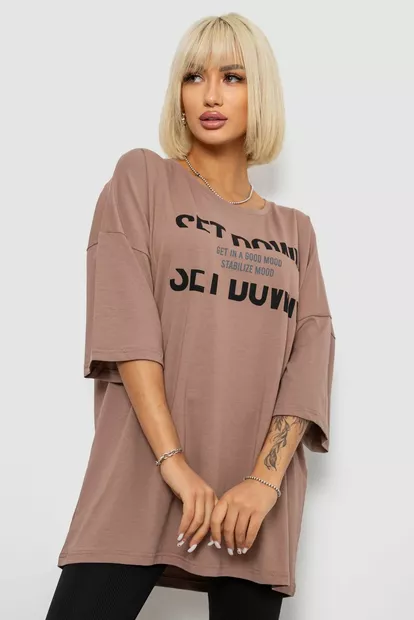 Футболка жіноча з принтом, колір мокко, 244R3012-5