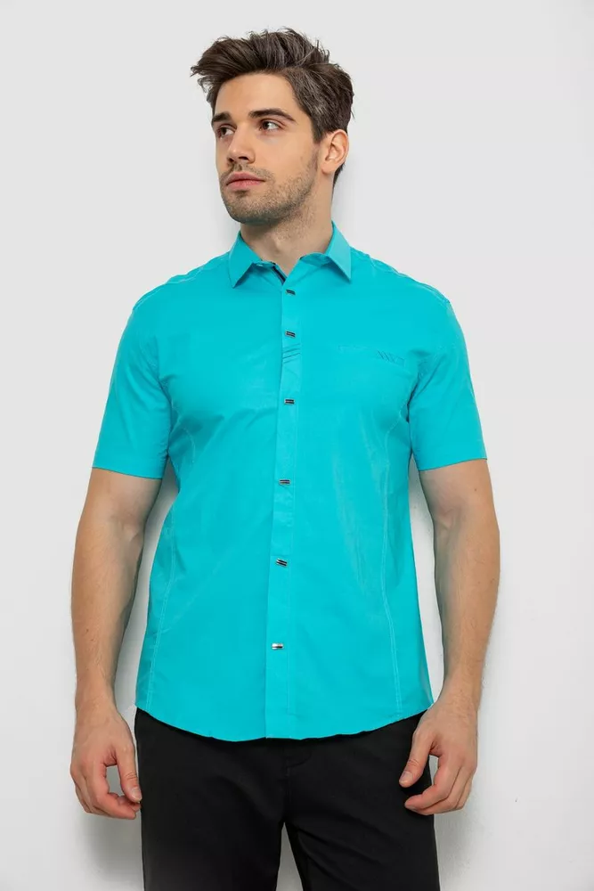 Купити Сорочка чоловіча однотонна  -уцінка, колір бірюзовий, 214R7005-U-8 - Фото №1