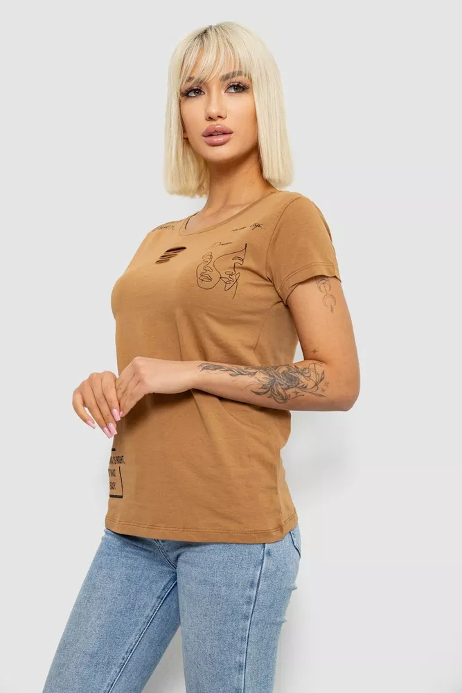 Купить Футболка женская с принтом, цвет коричневый, 244R2218-3 - Фото №3