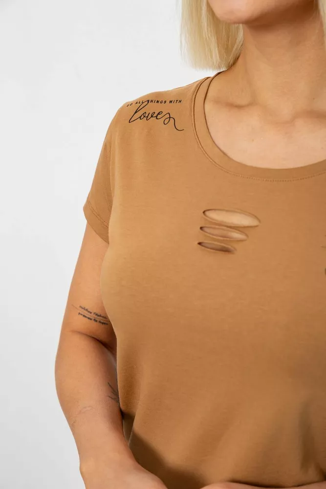 Купить Футболка женская с принтом, цвет коричневый, 244R2218-3 - Фото №5