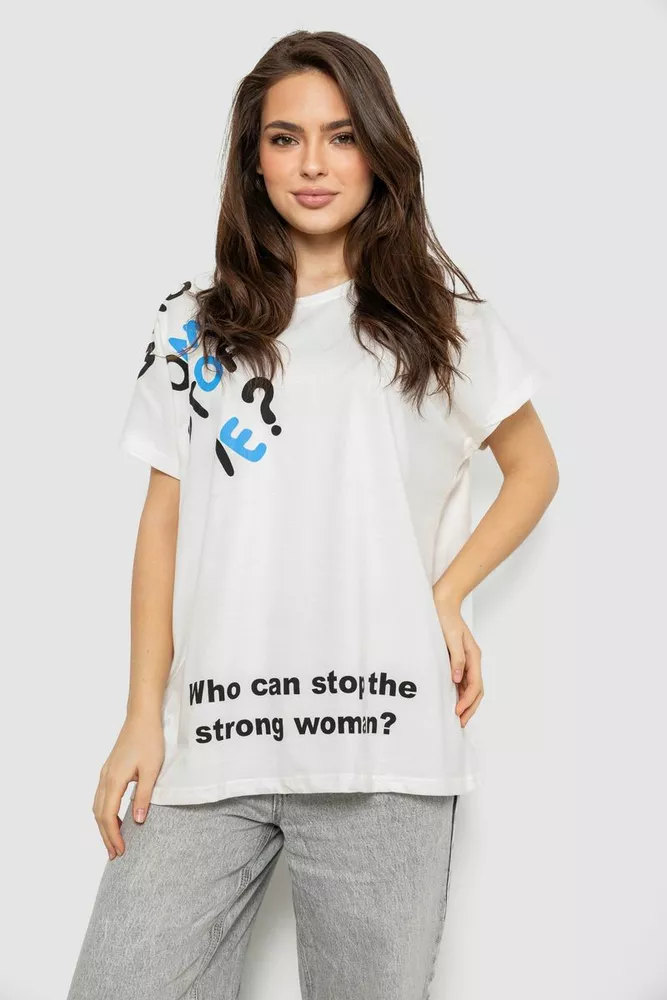 Купить Футболка женская с принтом  -уценка, цвет молочный, 244R3001-U оптом - Фото №1