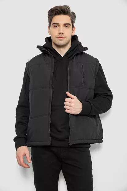 Жилет чоловічий однотонний утеплений, колір чорний, 244RF2-2