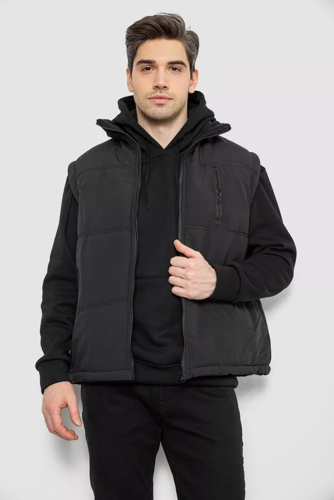 Купить Жилет мужской однотонный утепленный, цвет черный, 244RF2-2 - Фото №1
