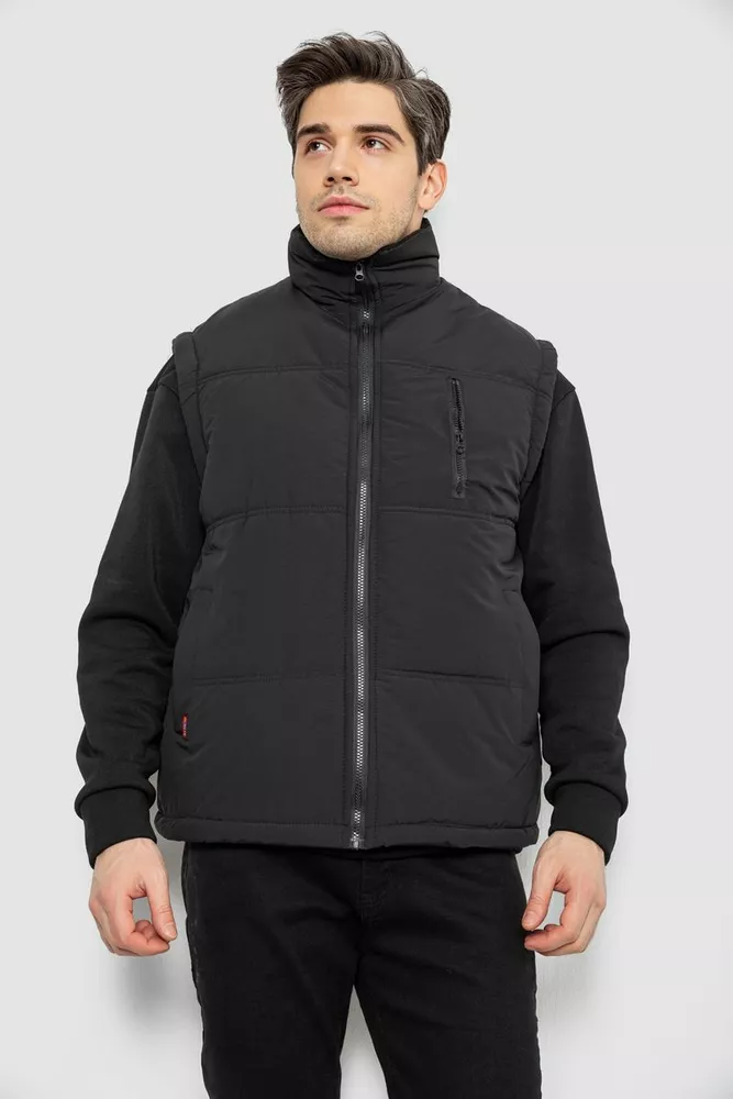 Купить Жилет мужской однотонный утепленный, цвет черный, 244RF2-2 - Фото №2