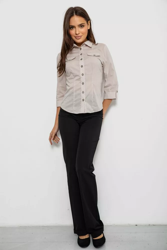 Купить Рубашка женская однотонная  -уценка, цвет светло-бежевый, 230R068-6-U-2 - Фото №2
