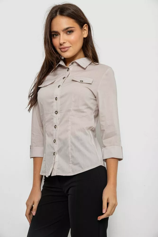 Купить Рубашка женская однотонная  -уценка, цвет светло-бежевый, 230R068-6-U-2 - Фото №3