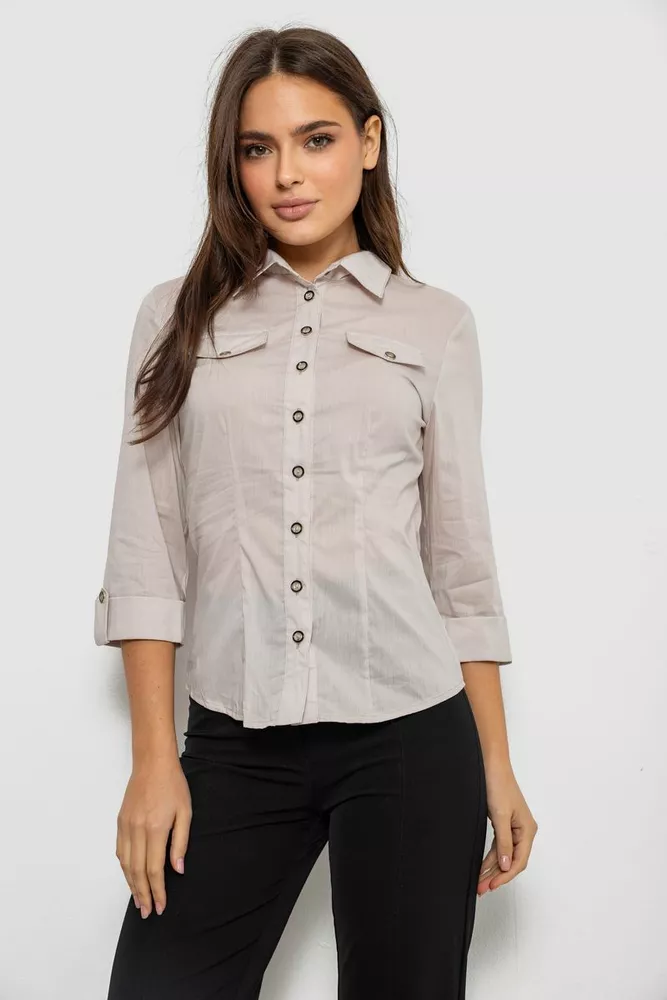 Купить Рубашка женская однотонная  -уценка, цвет светло-бежевый, 230R068-6-U-2 - Фото №1
