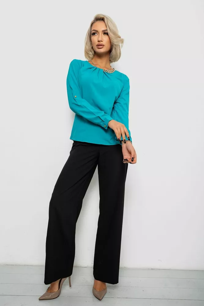 Купити Блуза однотонна, колір бірюзовий, 230R306 - Фото №2