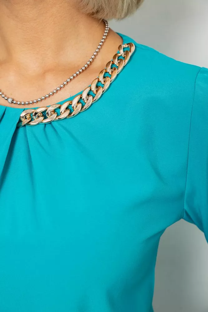 Купити Блуза однотонна, колір бірюзовий, 230R306 - Фото №5