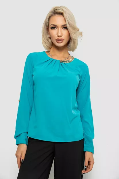 Блуза однотонная, цвет бирюзовый, 230R306