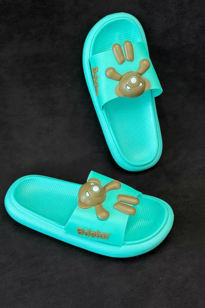 Купить Шлепанцы женские с аппликацией, цвет бирюзовый, 243R5028-2 - Фото №1