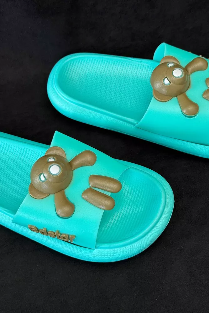 Купить Шлепанцы женские с аппликацией, цвет бирюзовый, 243R5028-2 - Фото №2