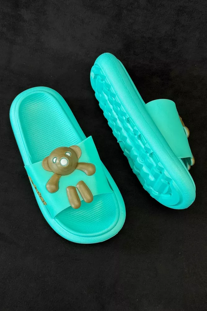 Купить Шлепанцы женские с аппликацией, цвет бирюзовый, 243R5028-2 - Фото №3