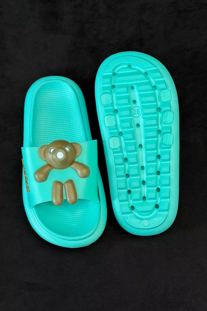 Купить Шлепанцы женские с аппликацией, цвет бирюзовый, 243R5028-2 - Фото №4