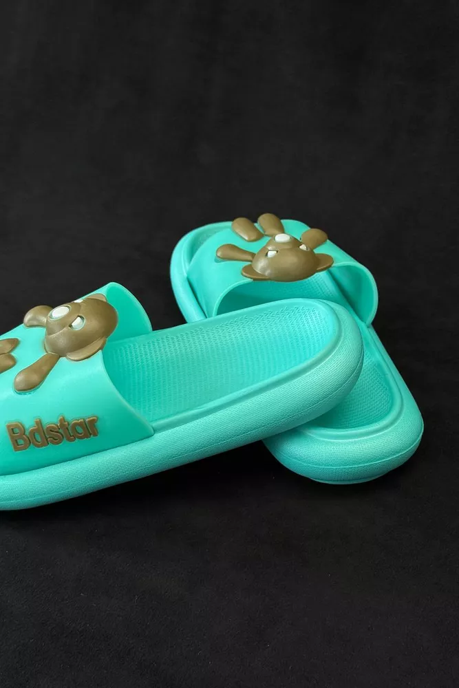 Купить Шлепанцы женские с аппликацией, цвет бирюзовый, 243R5028-2 - Фото №5