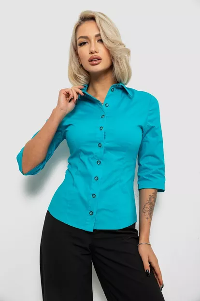 Сорочка жіноча однотонна  -уцінка, колір бірюзовий, 230R068-5-U-51
