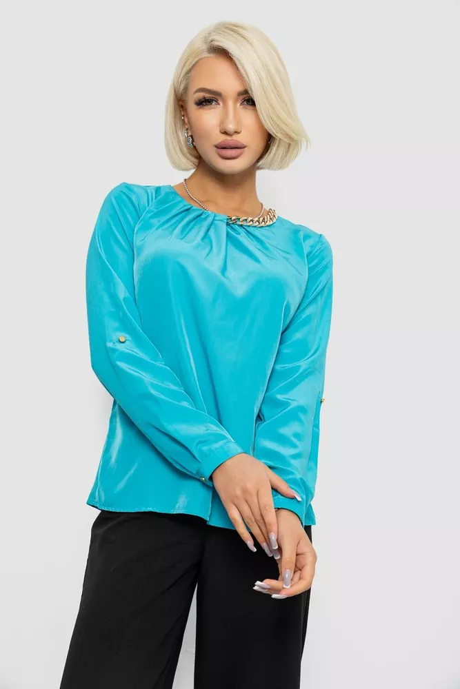 Купити Блуза однотонна, колір блакитний, 230R306 - Фото №1