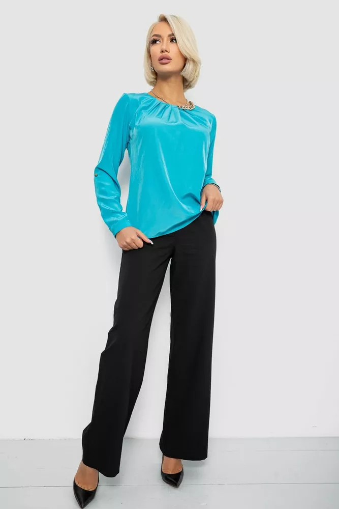 Купити Блуза однотонна, колір блакитний, 230R306 - Фото №2