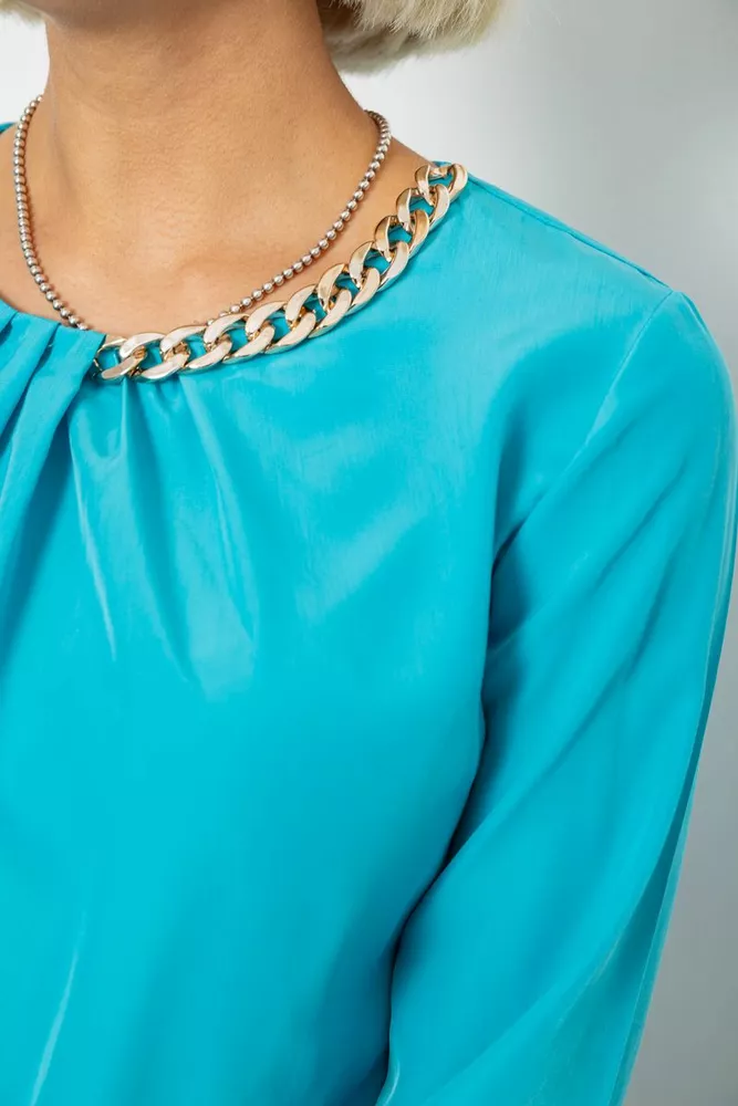 Купити Блуза однотонна, колір блакитний, 230R306 - Фото №5