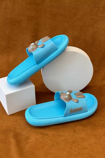 Шльопанці жіночі з аплікацією, колір блакитний, 243R5028-2