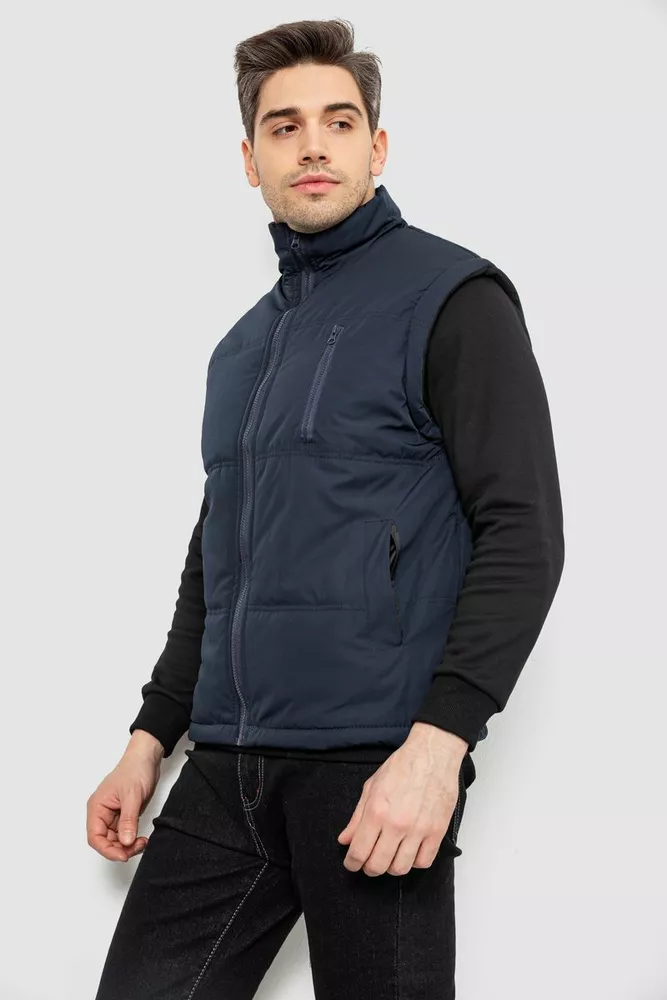 Купити Жилет чоловічий однотонний утеплений, колір синій, 244RF2-2 - Фото №3