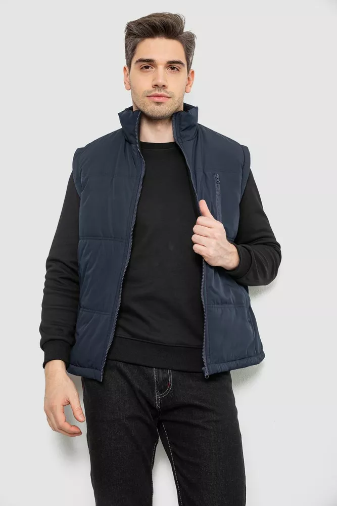 Купити Жилет чоловічий однотонний утеплений, колір синій, 244RF2-2 - Фото №5