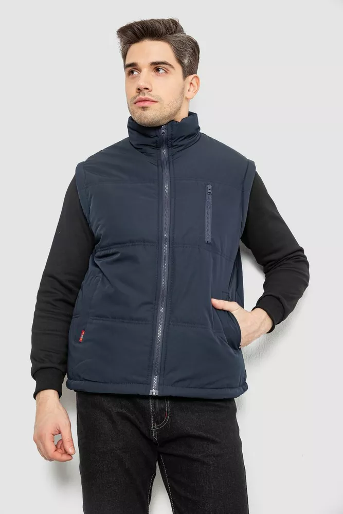 Купити Жилет чоловічий однотонний утеплений, колір синій, 244RF2-2 - Фото №1