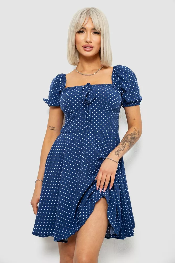 Купити Сукня жіноча в горошок софт, колір синій, 257R811-1 - Фото №1