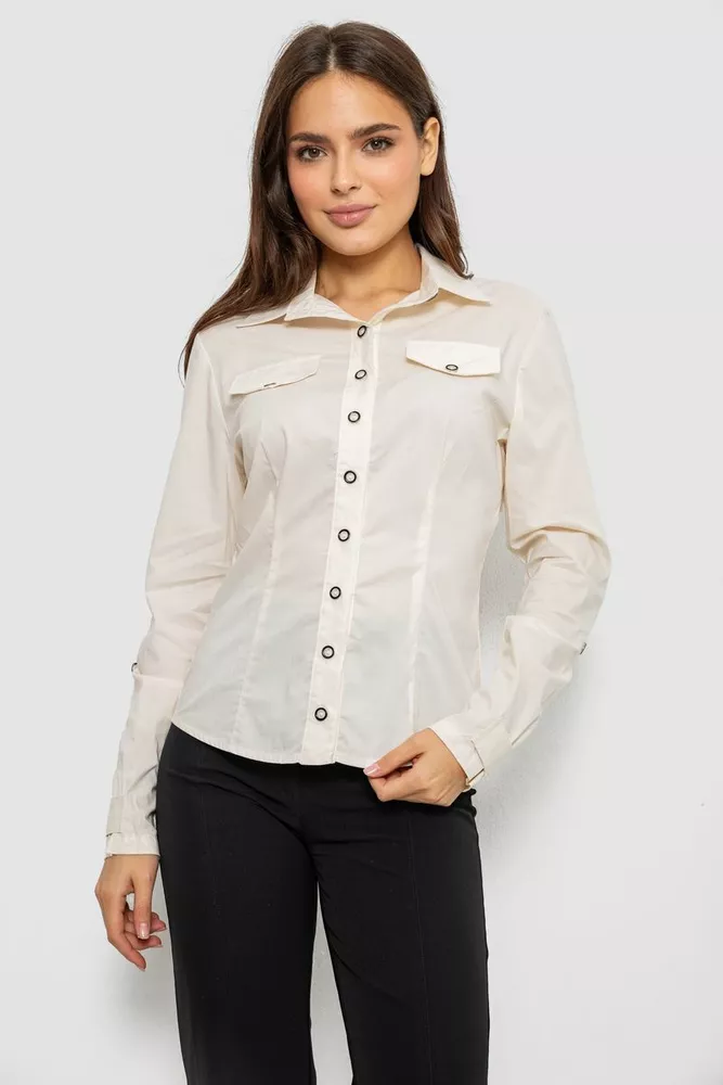 Купить Рубашка женская однотонная  -уценка, цвет кремовый, 230R068-8-U-31 оптом - Фото №1