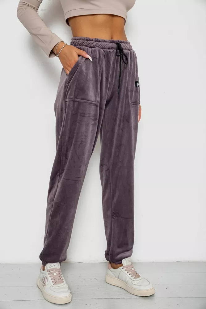 Купить Спортивные штаны велюровые женские на флисе  -уценка, цвет сливовый, 238R58649-1-U-8 - Фото №3
