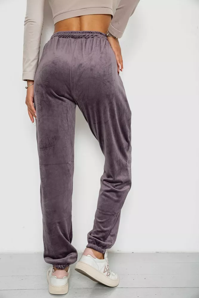 Купить Спортивные штаны велюровые женские на флисе  -уценка, цвет сливовый, 238R58649-1-U-8 - Фото №4