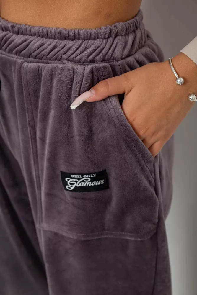 Купить Спортивные штаны велюровые женские на флисе  -уценка, цвет сливовый, 238R58649-1-U-8 - Фото №5