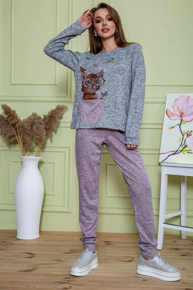 Купити Жіночий костюм штани + кофта, сіро-пудрового кольору, 172R1211-2 оптом - Фото №4