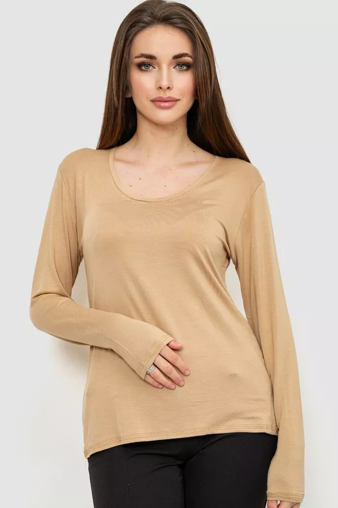 Купити Жіночий лонгслів однотонний, колір бежевий, 186R654 - Фото №1