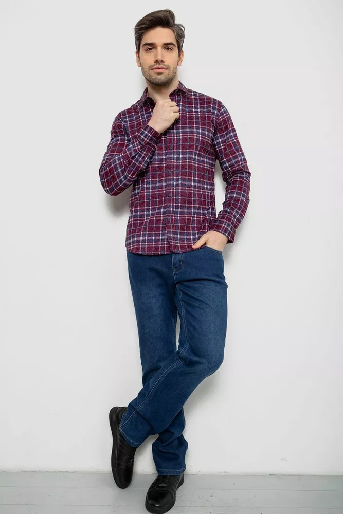 Купить Рубашка мужская в клетку с принтом, цвет бордовый, 186R6917-10 - Фото №2