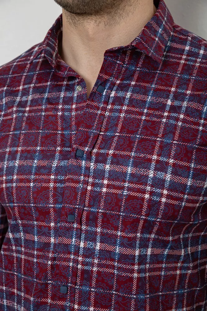 Купить Рубашка мужская в клетку с принтом, цвет бордовый, 186R6917-10 - Фото №5