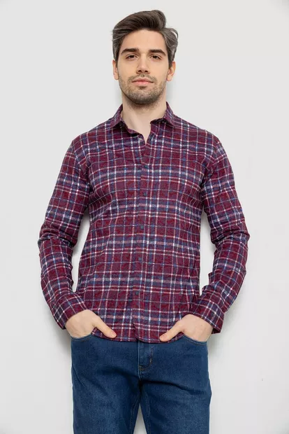 Рубашка мужская в клетку с принтом, цвет бордовый, 186R6917-10