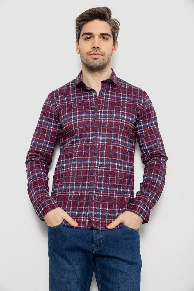 Купить Рубашка мужская в клетку с принтом, цвет бордовый, 186R6917-10 - Фото №1