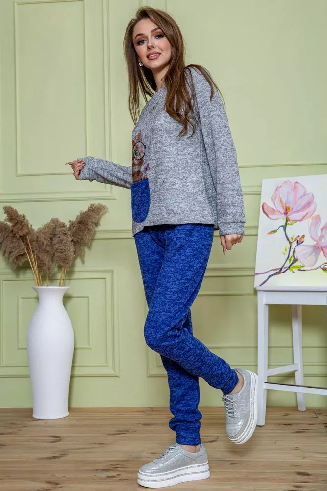 Купити Жіночий костюм штани + кофта, сіро-синього кольору, 172R1211-2 - Фото №2