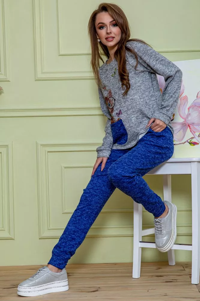Купити Жіночий костюм штани + кофта, сіро-синього кольору, 172R1211-2 - Фото №5